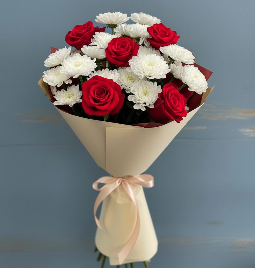 Букет цветов из: Розы и Хризантемы в Калининауле