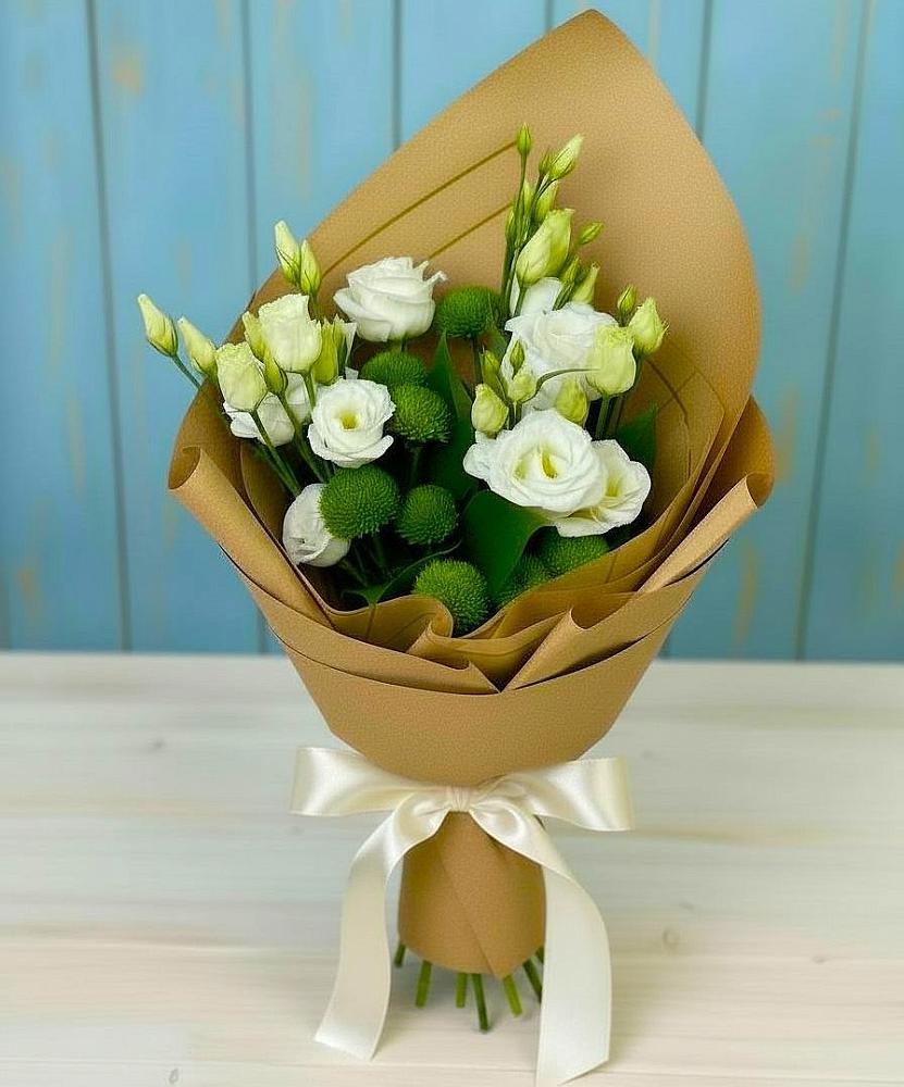 Букет цветов из: Хризантемы и Лизиантусы в Калининауле