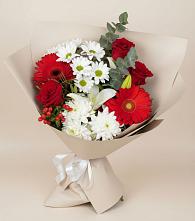 Букет цветов из:  Розы, Хризантемы, Герберы и Лилии в Калининауле