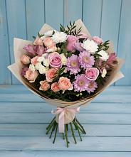 Букет цветов из:  Хризантемы, Розы и Альстромерии в Калининауле