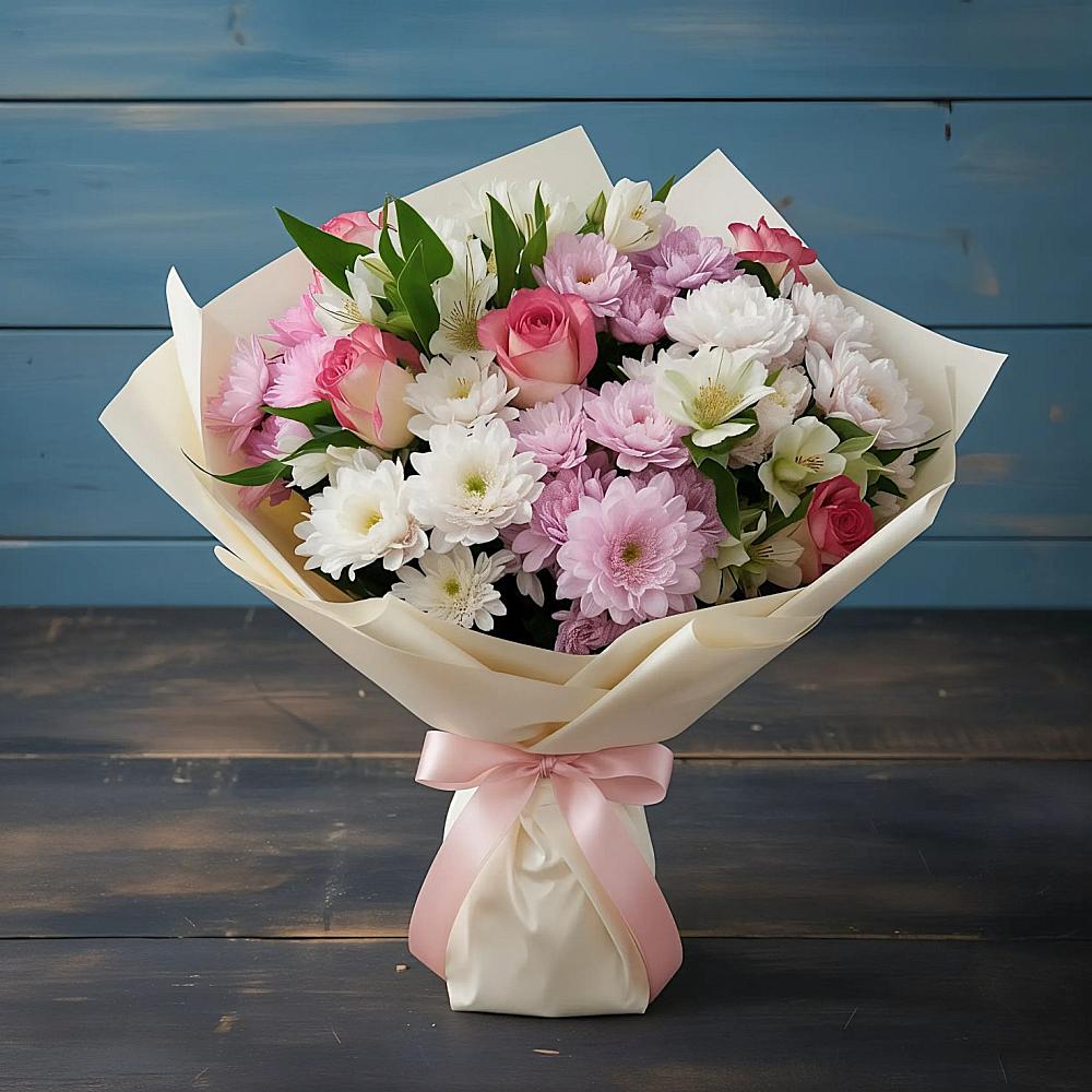 Букет цветов из: Хризантемы, Альстромерии и Розы в Калининауле